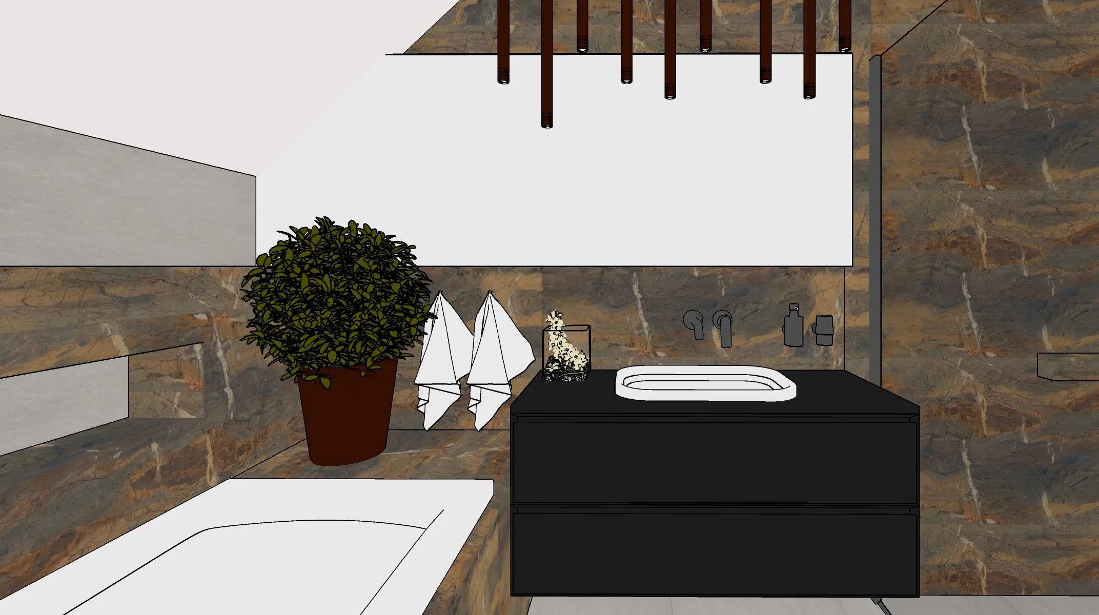 Model 3D łazienki w SketchUp – widok roboczy