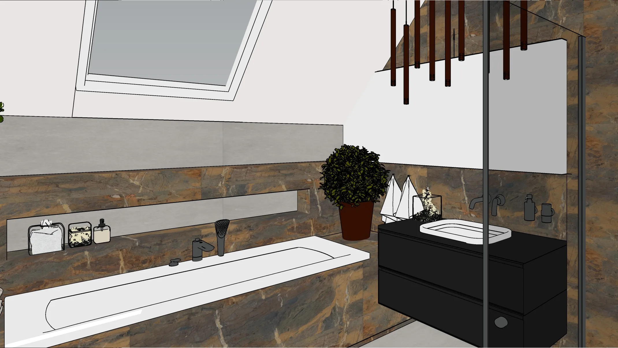 Model 3D łazienki w SketchUp – widok roboczy