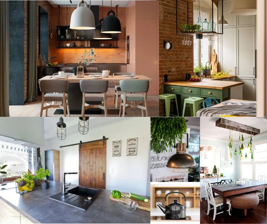 Moodboard – jadalnia z cegłą i miedzią