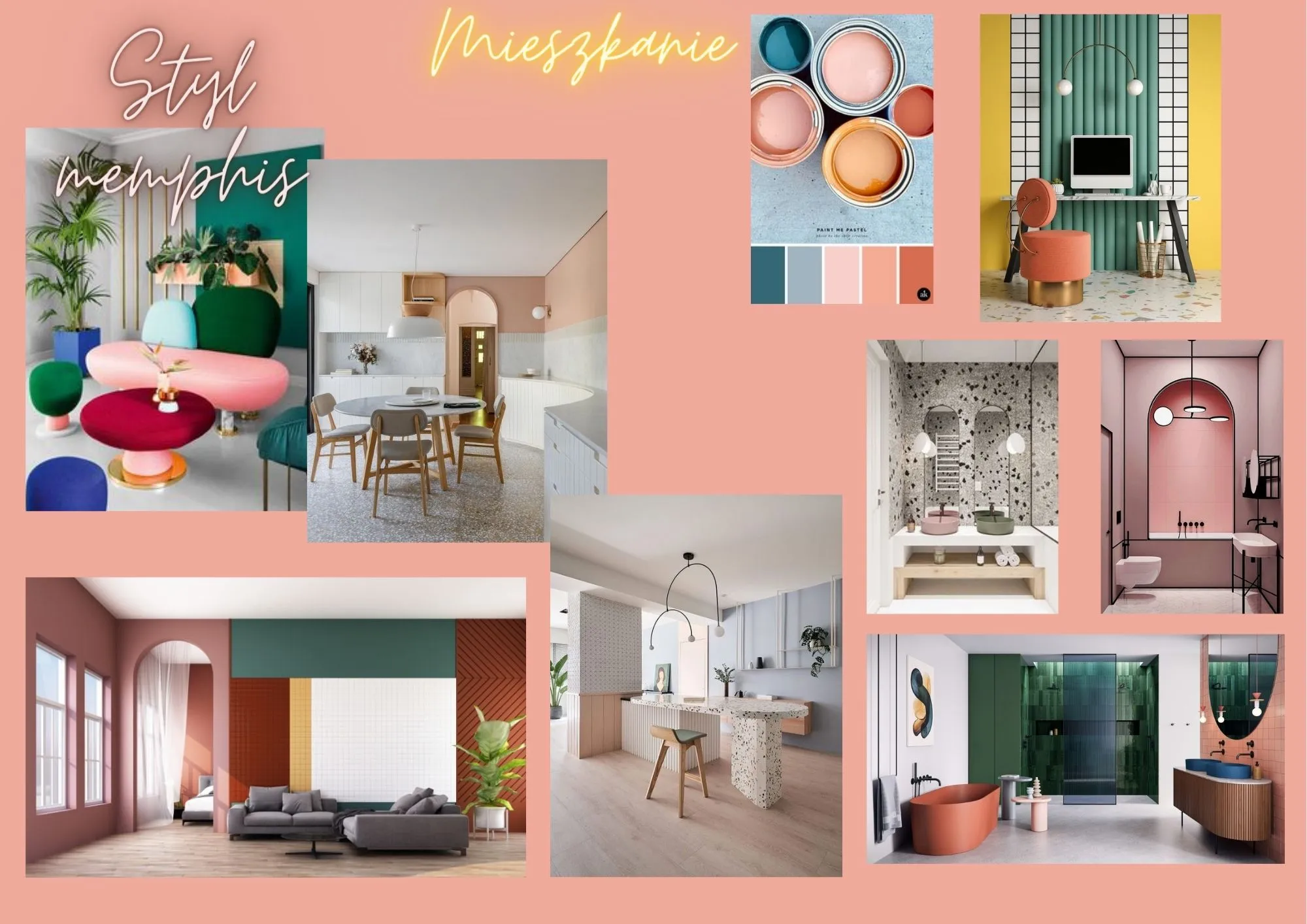 Moodboard – mieszkanie w różu i zieleni