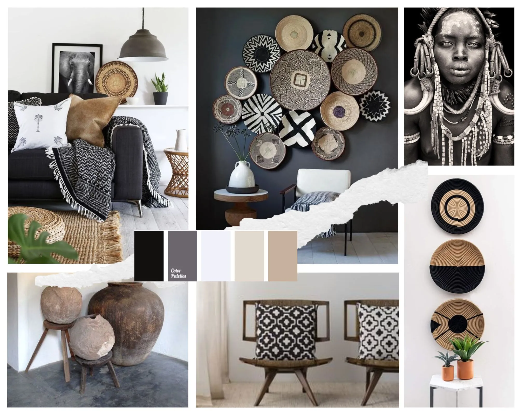 Moodboard – styl etniczny w czerni i drewnie