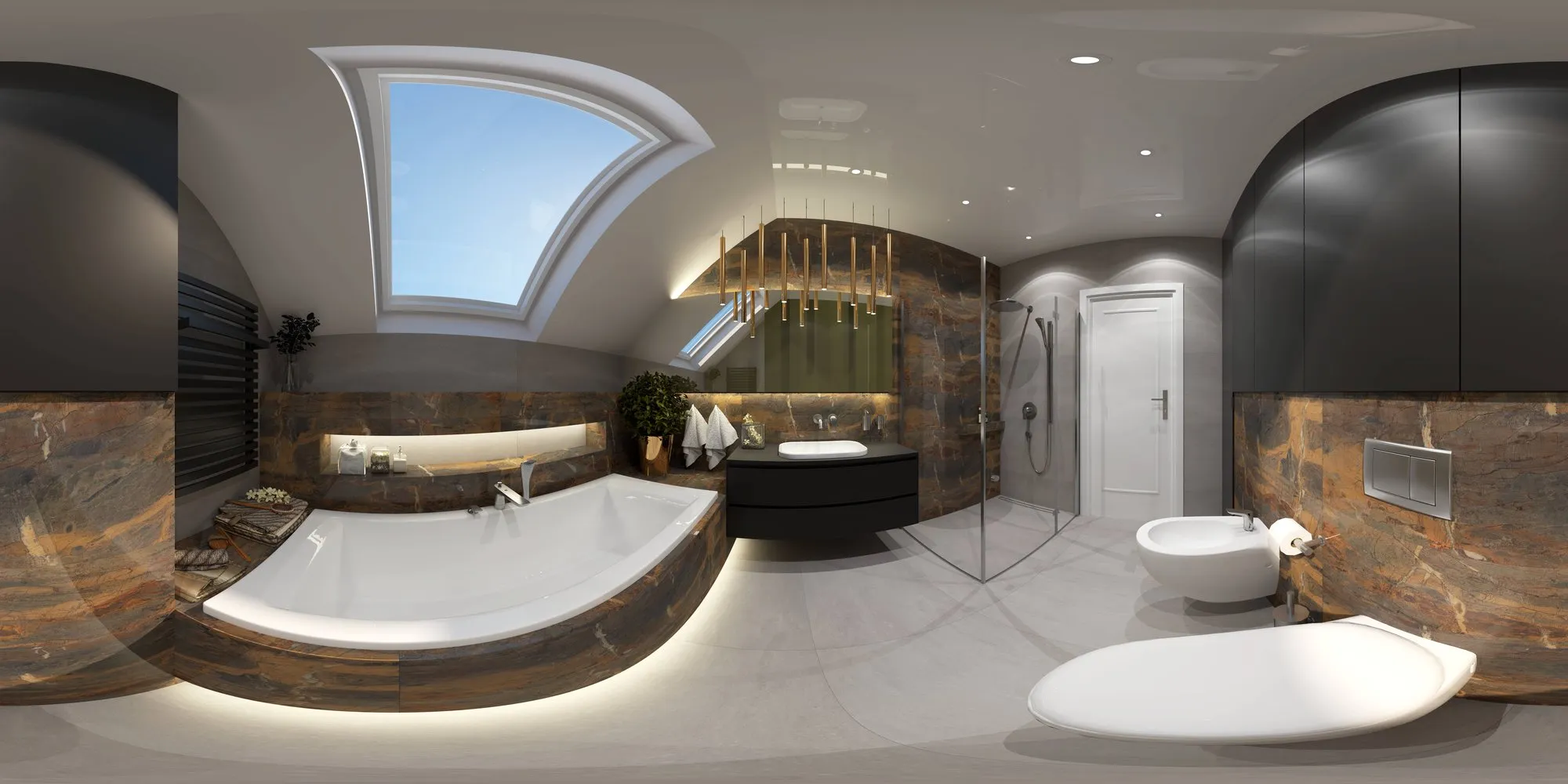 Łazienka na poddaszu – podgląd panoramy 360°