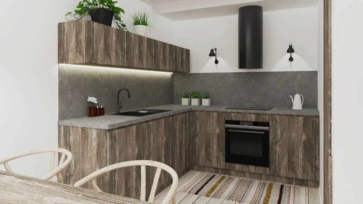 Kuchnia w drewnie i betonie – projekt kursanta