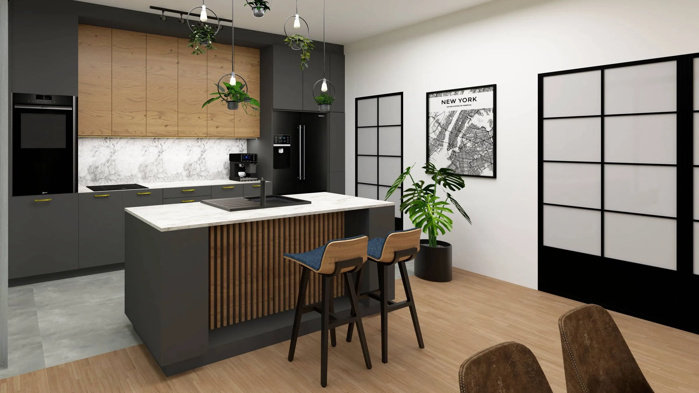 Kuchnia z wyspą i czarną zabudową – projekt kursanta